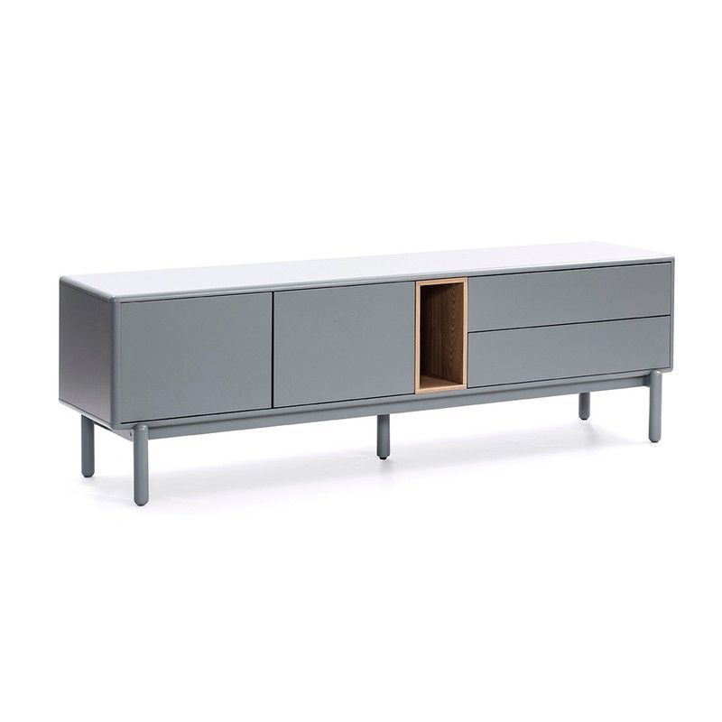 Mueble TV de madera en gris perla, 180 x 40 x 56 cm | Corvo