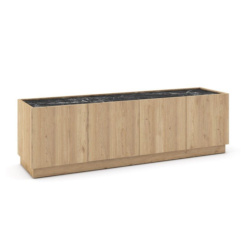 Mueble TV de madera en natural y negro, 160 x 41,8 x 48 cm | Dione