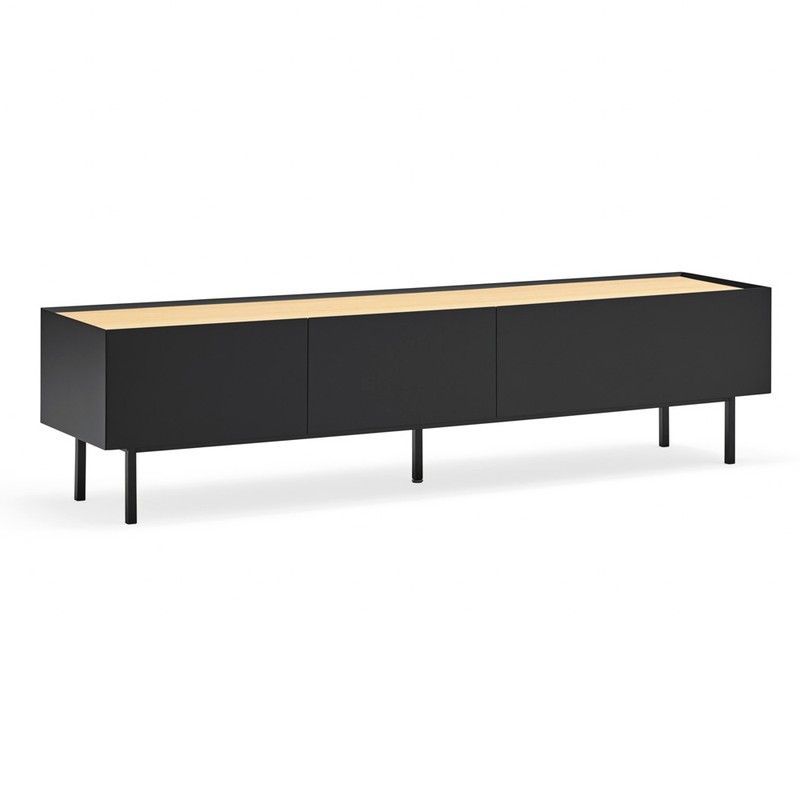 Mueble TV de madera en negro y color roble, 180 x 40 x 45 cm | Arista