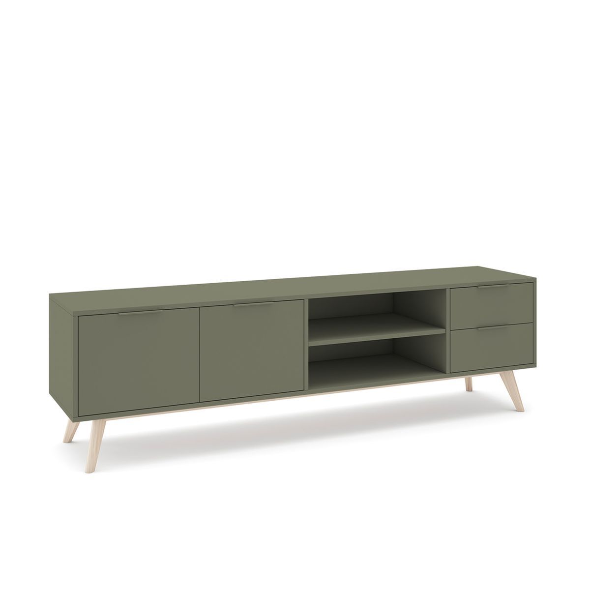 Mueble TV de madera en verde, 180 x 40 x 53 cm | Campus