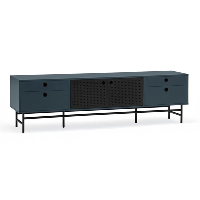 Mueble TV de madera y metal en azul oscuro y negro, 180 x 40 x 52 cm | Punto