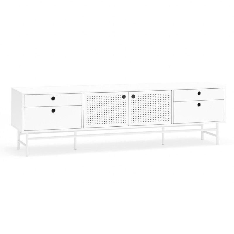 Mueble TV de madera y metal en blanco, 180 x 40 x 52 cm | Punto