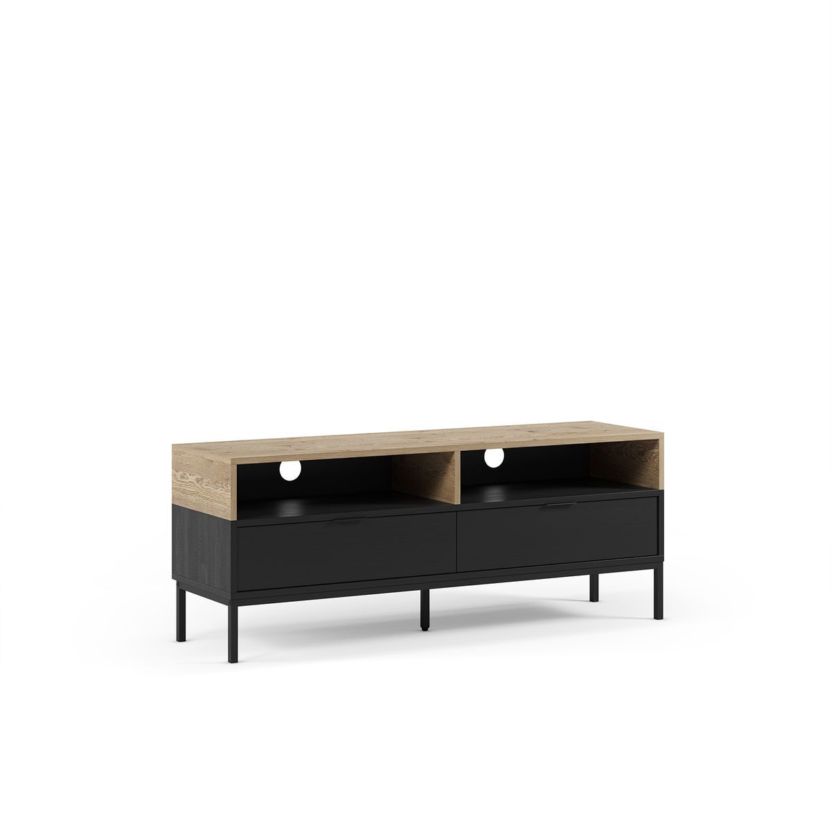 Mueble TV de madera y metal en color roble y negro, 140 x 40 x 55 cm | Marion