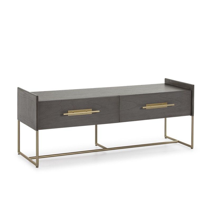Mueble TV de Madera y Metal Gris/Dorado, 140x45x55cm