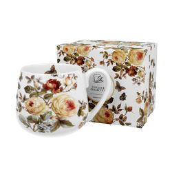 Mug Ancho Rosa Mariposa Porcelana para Té e Infusion