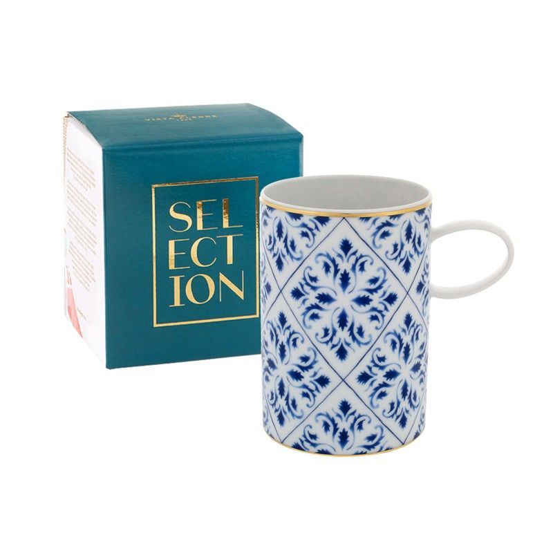 Mug Selection de porcelana en azul, blanco y dorado, 11,4 x 7,7 x 11,2 cm | Transatlântica
