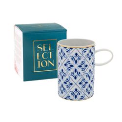 Mug Selection de porcelana en azul, blanco y dorado, 11,4 x 7,7 x 11,2 cm | Transatlântica