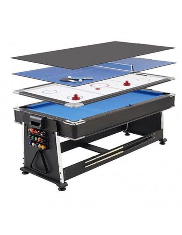Multijuego giratorio 4 en 1 (Billar +Air Hockey + Ping-Pong + Mesa comedor)Potente motor para el flujo de aire 2678 - tapete AZUL
