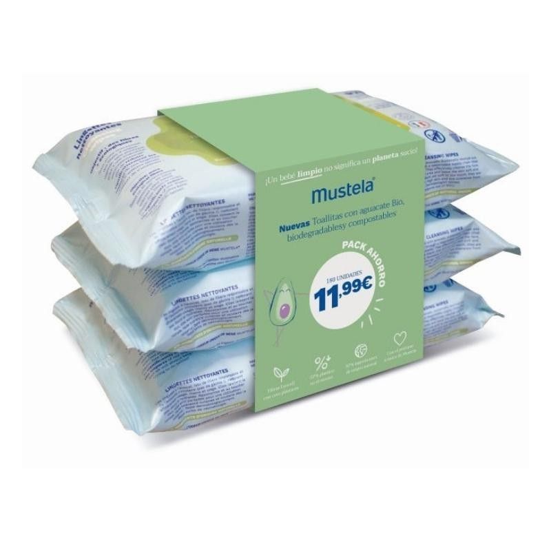 Mustela Pack Toallitas Limpiadoras 3x60uds