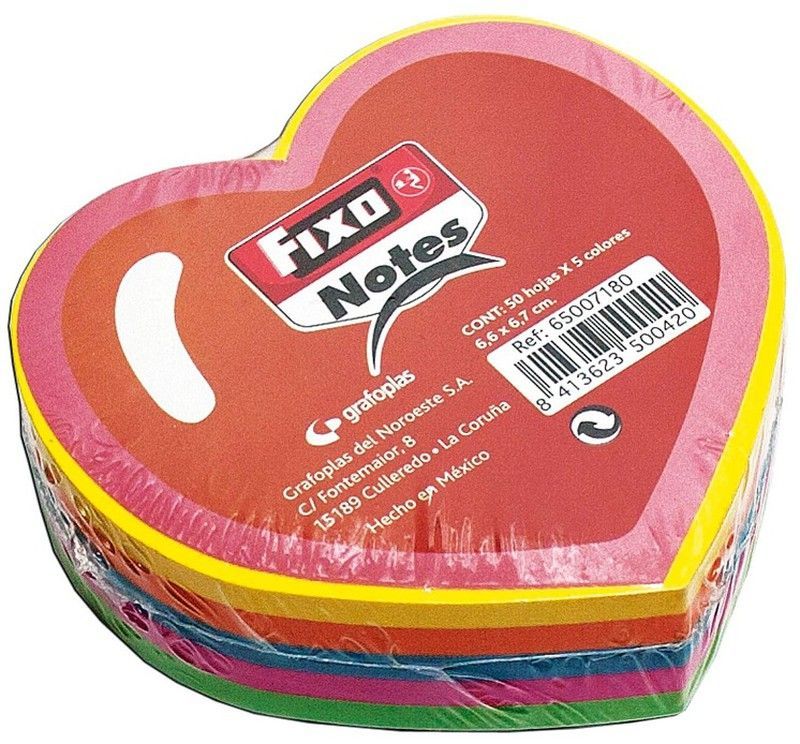 Notas adhesivas 6.6 x 6.7 cm corazón, 5 colores