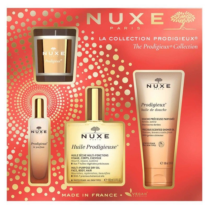Nuxe Cofre Navidad Simplemente Prodigieuse® (Huile Prodigieuse® 100ml + Prodigieux® Aceite de ducha 100ml + Prodigieux® le parfum 15ml + Vela Prodigieux® 70g )