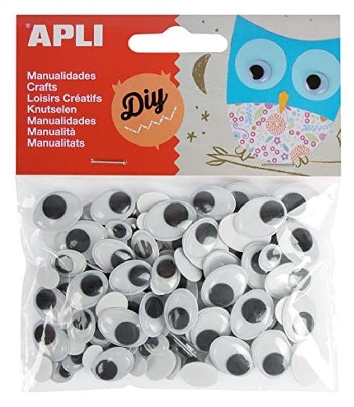 Ojos móviles negros ovalados adhesivos 8 x 10, 11 x 14, 13 x 17 y 15 x 20 mm.