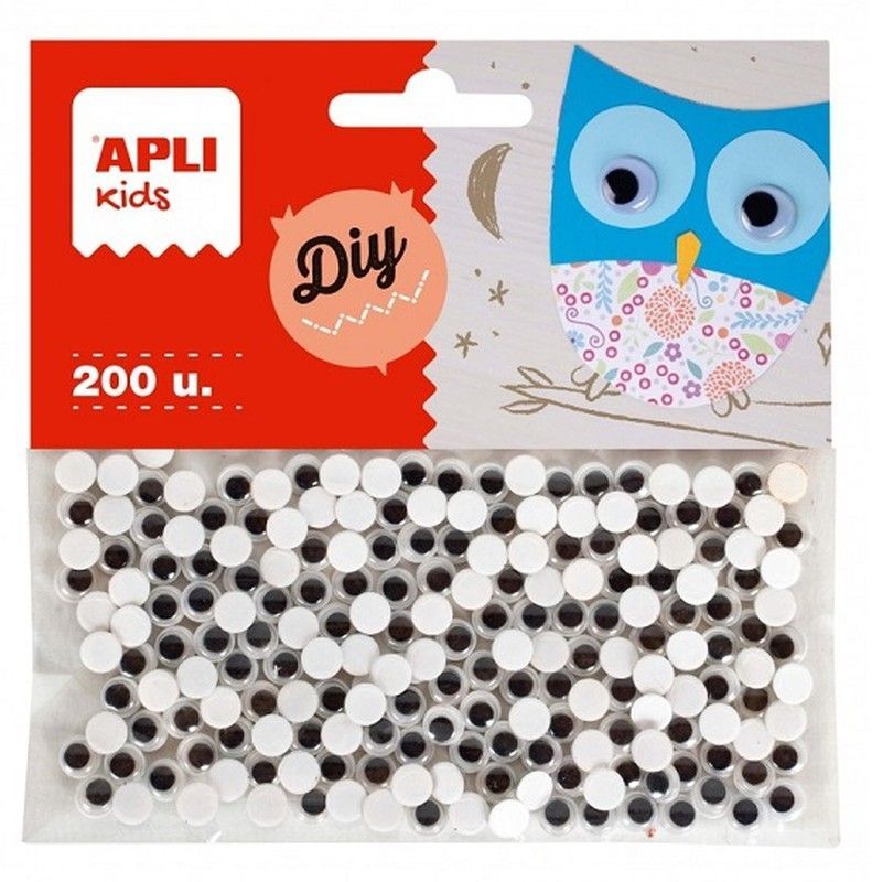 Ojos móviles negros redondos adhesivos 6 mm