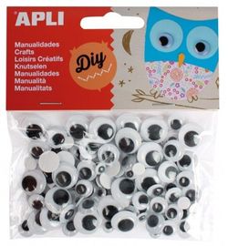 Ojos móviles negros redondos adhesivos 7, 10, 12 y 15 mm.