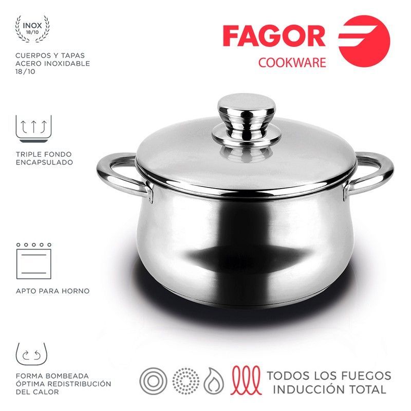 Olla inox silverinox + tapa ø24cm acero inoxidable 18/10 fagor