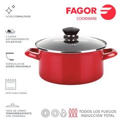 Olla optimax+tapa ø20cm roja acero aisi 430 fagor