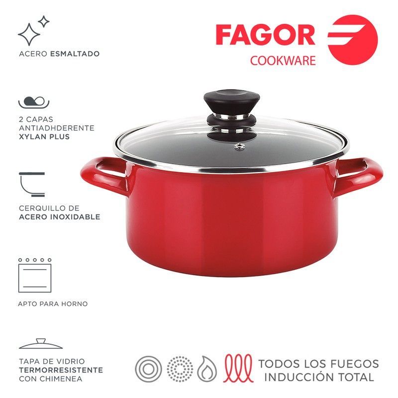 Olla optimax+tapa ø24cm roja acero aisi 430 fagor