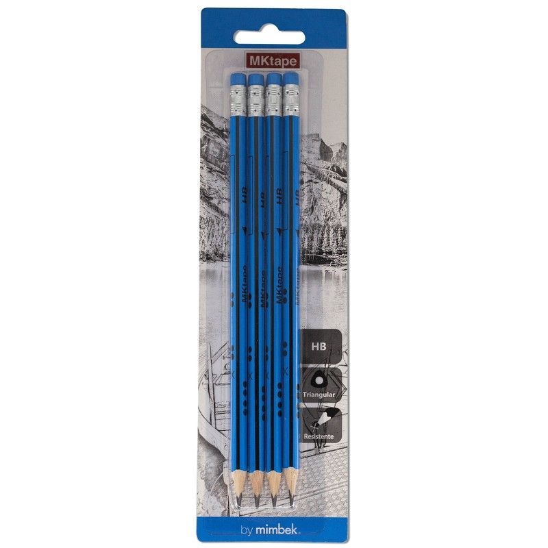 Pack 4 lápices triangulares con goma Mktape