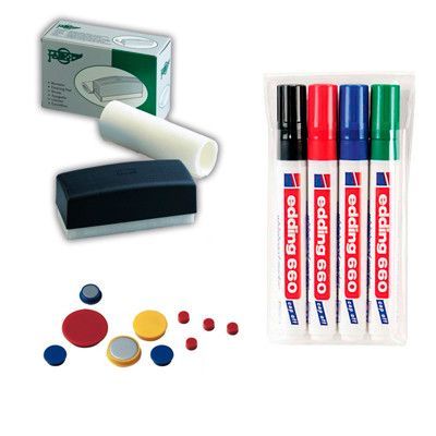 Pack 4 rotuladores + borrador magnético + imanes para pizarras magnéticas