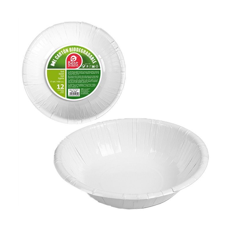 Pack Con 12unid. Bol Blancos Cartón 17cm Best Products Green