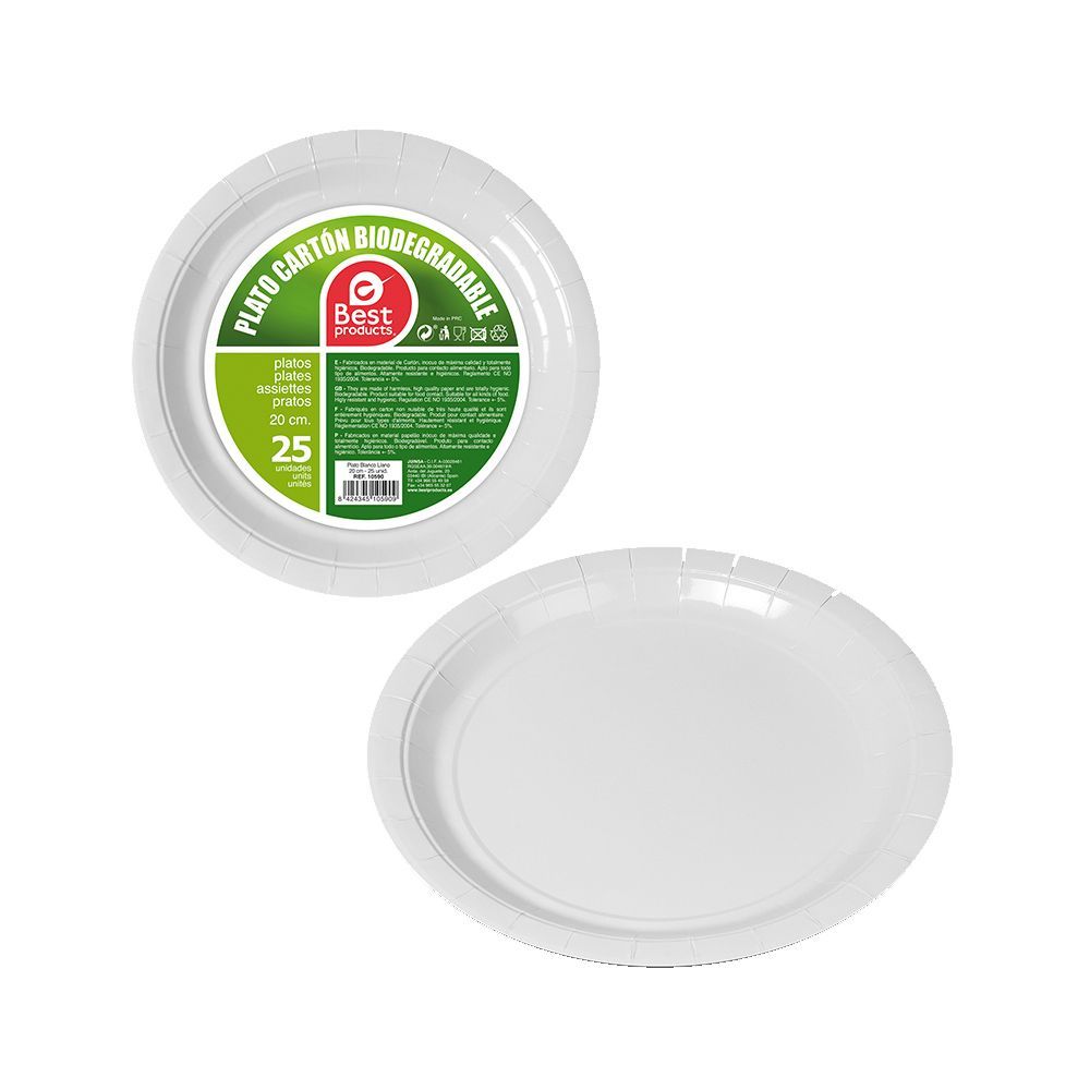 Pack Con 25 Unid. Platos De Carton Blancos Ø20Cm Best Products Green