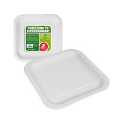 Pack Con 25unid. Platos Cuadrados Blancos Cartón 23cm Best Products Green