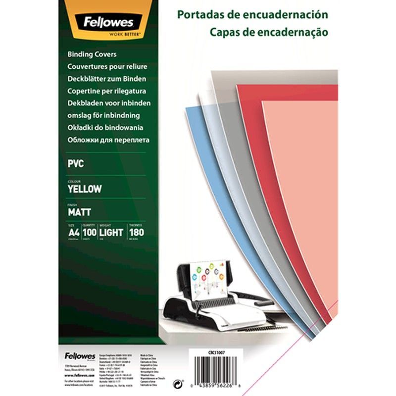Pack de 100 portadas PVC opaco amarillo A4 180 micras