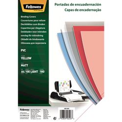 Pack de 100 portadas PVC opaco amarillo A4 180 micras