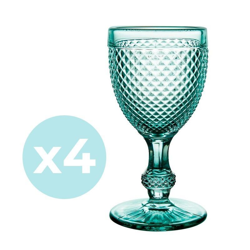 Pack de 4 Copas de Vino Tinto Bicos Verde Menta, Ø7,7x15,3cm