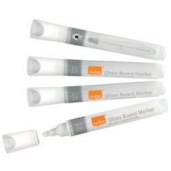 Pack de 4 rotuladores de tinta líquida para pizarra de cristal. Color blanco