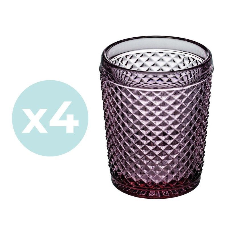 Pack de 4 Vasos Bajos Bicos Rosa, Ø8,6x10,7cm