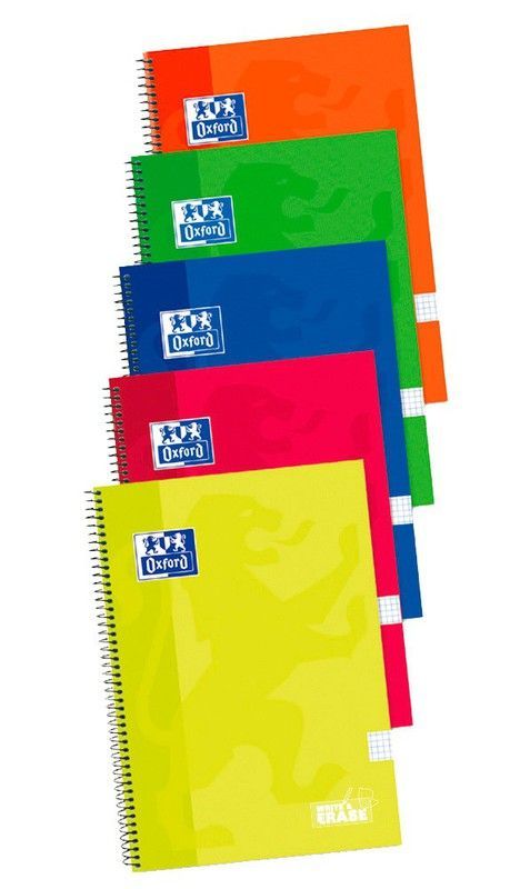 Pack de 5 cuadernos Oxford (4+1) folio. Con pizarra blanca. Colores vivos