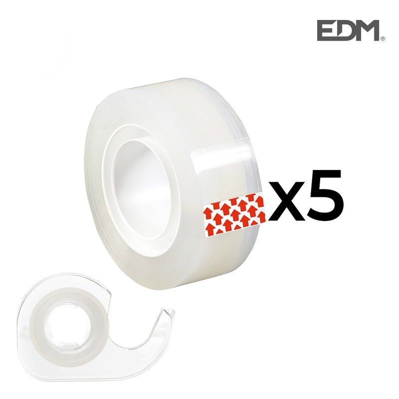 Pack de 5 rollos de cinta adhesiva transparente (15mm x 10m) + 1 dispensador