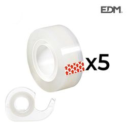 Pack de 5 rollos de cinta adhesiva transparente (15mm x 10m) + 1 dispensador
