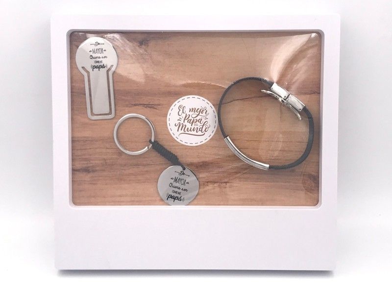 Pack Dia del Padre con pulsera de acero Ip negro con mensaje Eres un Papá genial