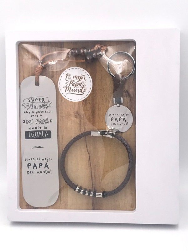 Pack Dia del Padre con pulsera de cuero marrón
