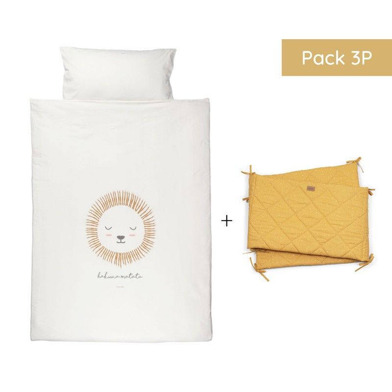 PACK ESSENTIAL TEXTIL CUNA BONJOURBEBE NAIROBI 120x60: Funda Nórdica + Relleno nórdico + Protector baranda
