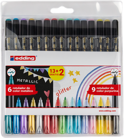 Pack Rotuladores edding 1200 13+2 Metálico/Glitter