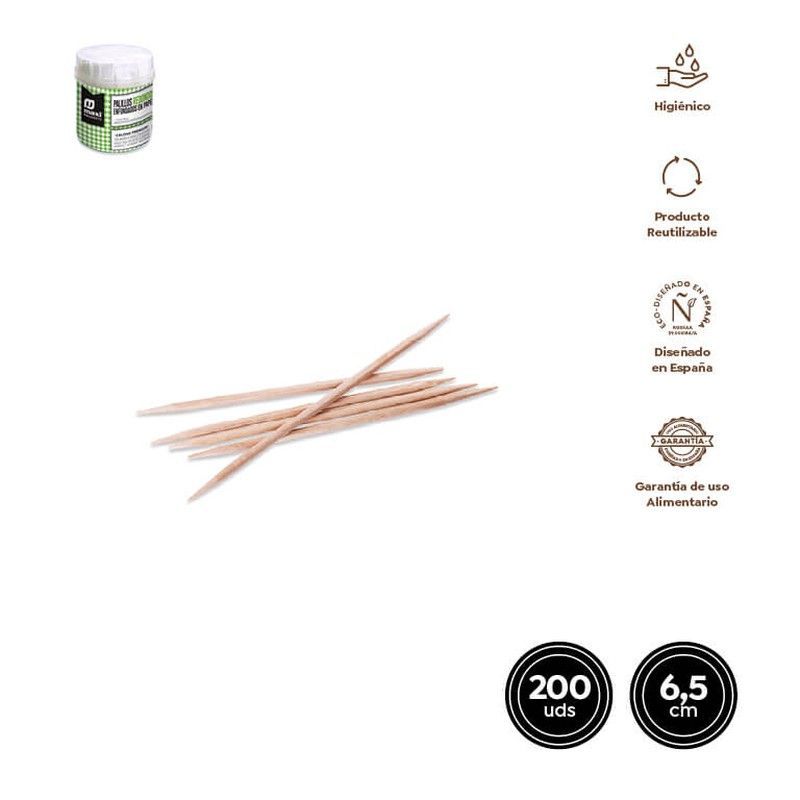 Palillos Higiénicos Redondos Enfundados Papel Bote 200 unidades
