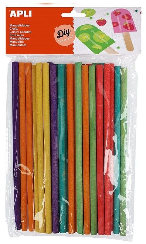 Palos redondos de madera en colores surtidos 25 und.