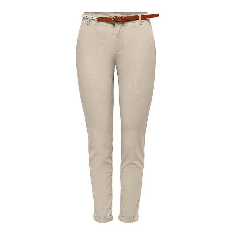 Pantalón algódon con cinturón trenzado Only Tan