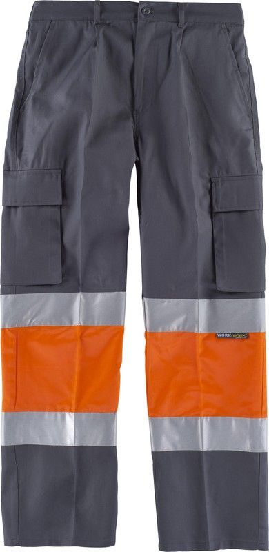 Pantalón con 2 cintas de alta visibilidad Gris / Naranja