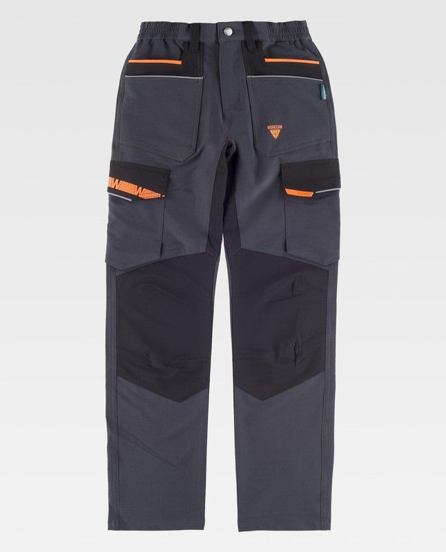 Pantalon de color Gris oscuro+Negro+Naranja Fluor