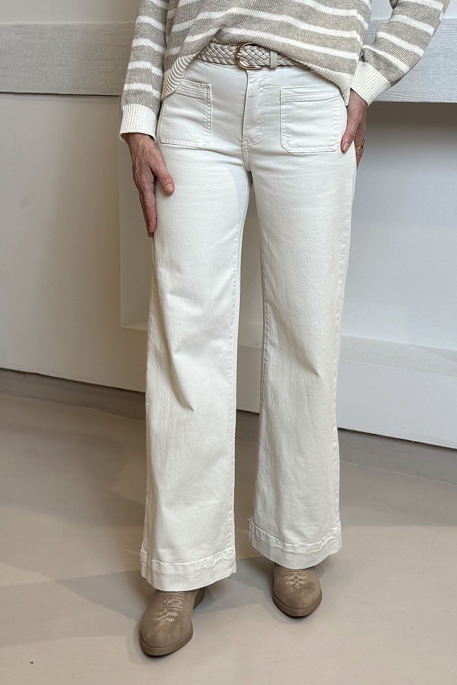 Pantalón wide leg patch pocket beige