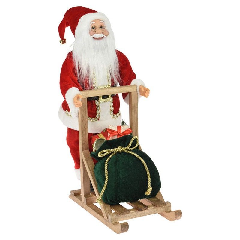 Papa Noel polipropileno en trineo de madera