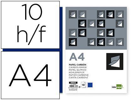 Papel carbon liderpapel azul tamaño din a4 bolsa de 10 hojas
