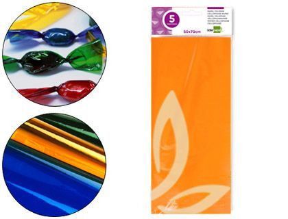 Papel Celofan Liderpapel 50X70 cm 22G/M2 Bolsa de 5 Hojas Naranja