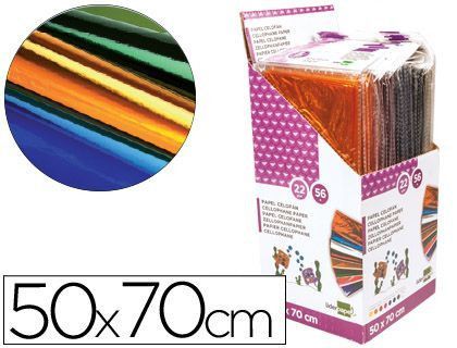 Papel Celofan Liderpapel 50X70 Expositor 56 Bolsas de 5 Hojas 8 Colores Surtidos