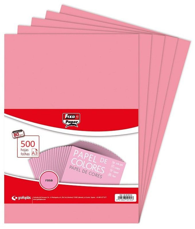 Papel color A3 80 grs. rosa claro, 500 hojas