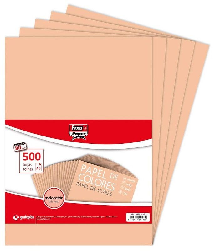 Papel color A3 80 grs. salmon, 500 hojas